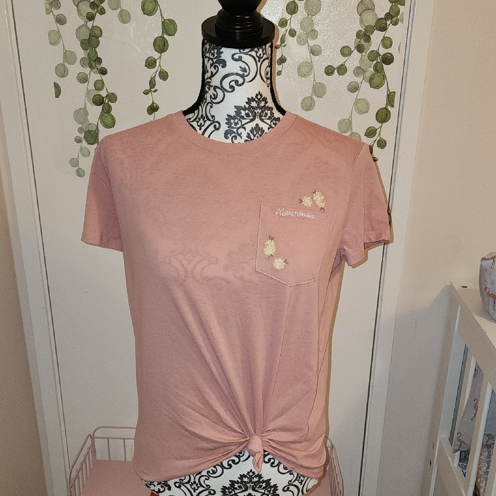 Abercrombie Kids Pink RoseFloral Embroidered  Top Sz 15/16